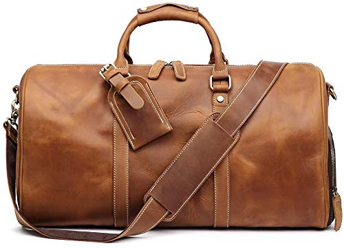 TUZECH Leather Vintage Travel Luggage Bag Men Duffel Retro Carry on Handbag Tan Brown – | Gym Sports Bag Airplane Luggage Carry-With Shoe Compartment (22 Inches)-Tuzech store