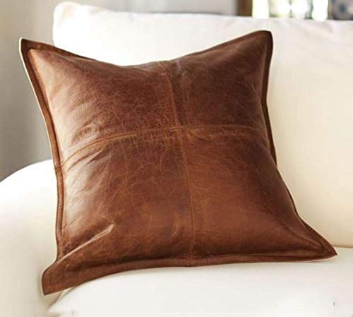 Leather Lovers 100% Lambskin Leather Pillow Cover - Sofa Cushion Case - Decorative Throw Covers for Living Room & Bedroom-Tuzech store