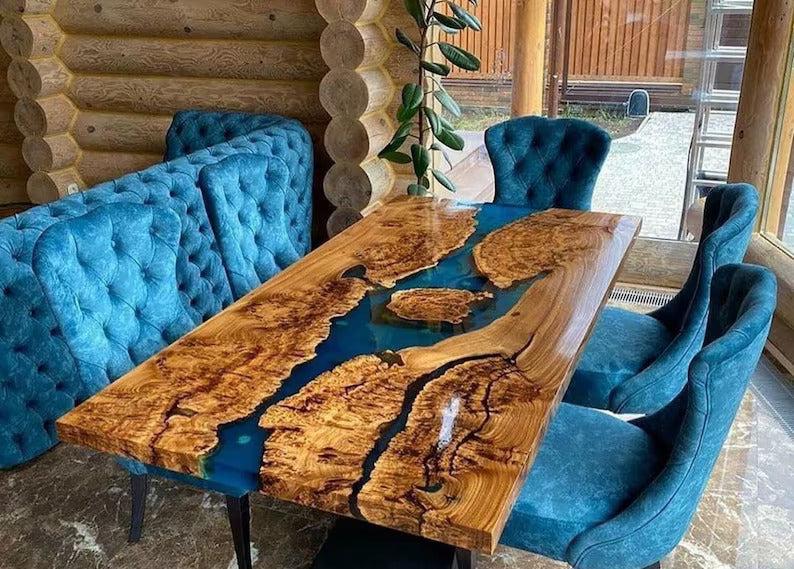 Personalized LARGE EPOXY TABLE, Resin Dining Table For 2 , 4 , 6, 8 River Dining Table Top, Wood Epoxy Coffee Table Top, Living Room Table-Tuzech store