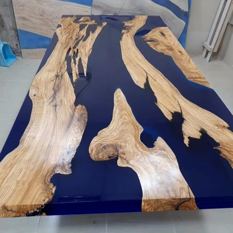 Personalized LARGE EPOXY TABLE, Resin Dining Table For 2 , 4 , 6, 8 River Dining Table Top, Wood Epoxy Coffee Table Top, Living Room Table-Tuzech store