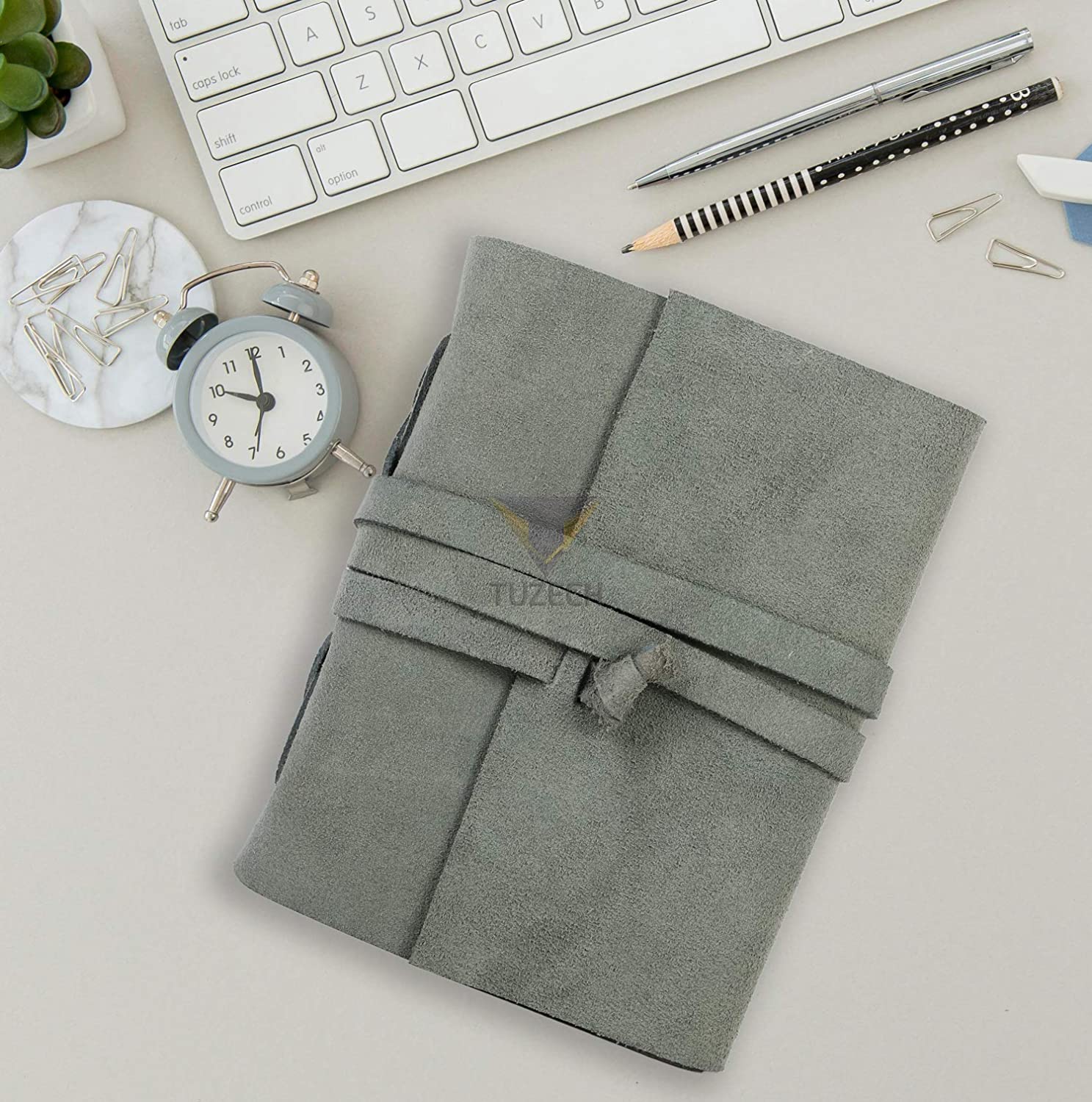 Tuzech Leather Journal Large Writing Notebook - Handmade Leather Bound Journal For Women and Men Gift For Art Sketchbook, Travel Diary And Notebooks To Write In 7 by 5 Inches (Premium Soothing Green)-Tuzech store