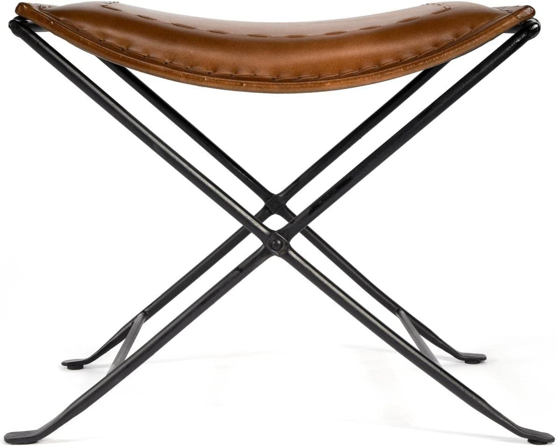 Butler Melton Brown Leather Stool-Tuzech store