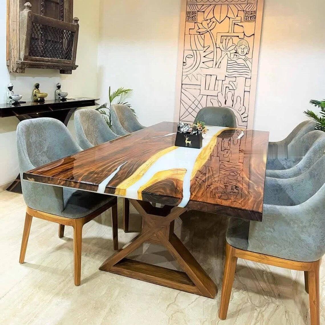 Personalized LARGE EPOXY TABLE, Resin Dining Table For 2 , 4 , 6, 8 River Dining Table Top, Wood Epoxy Coffee Table Top, Living Room Table-Tuzech store