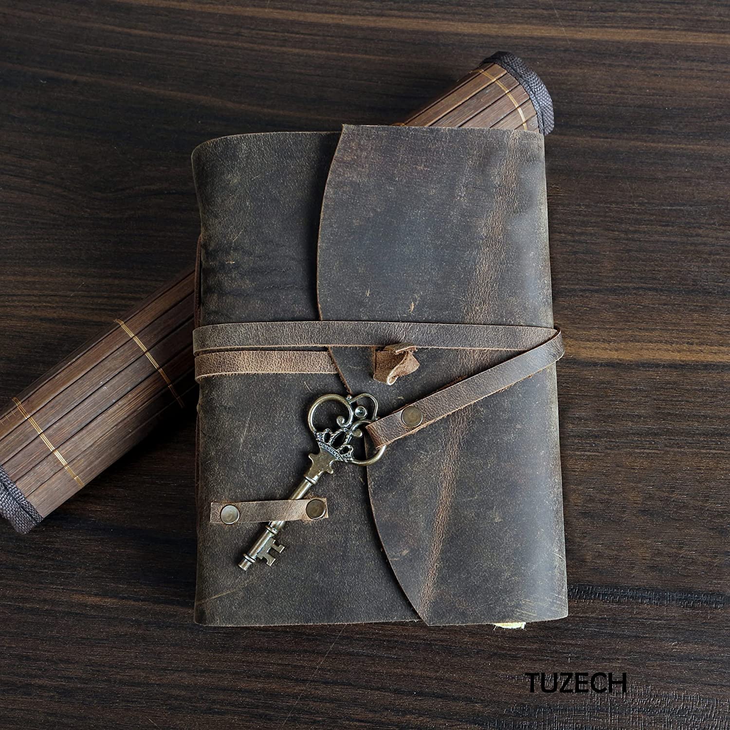 Tuzech Leather Journal for Women Men Gift With Deckle Edge Paper , Leather Scrapbook, Book of Shadows, Vintage Journal, Old Books, Grimoire, Antique Drawing Sketchbook Colourful Paper 7 by 5 Inches-Tuzech store