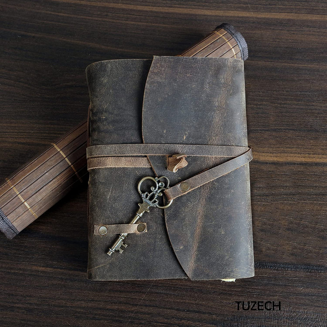 Tuzech Leather Journal for Women Men Gift With Deckle Edge Paper , Leather Scrapbook, Book of Shadows, Vintage Journal, Old Books, Grimoire, Antique Drawing Sketchbook Colourful Paper 7 by 5 Inches-Tuzech store
