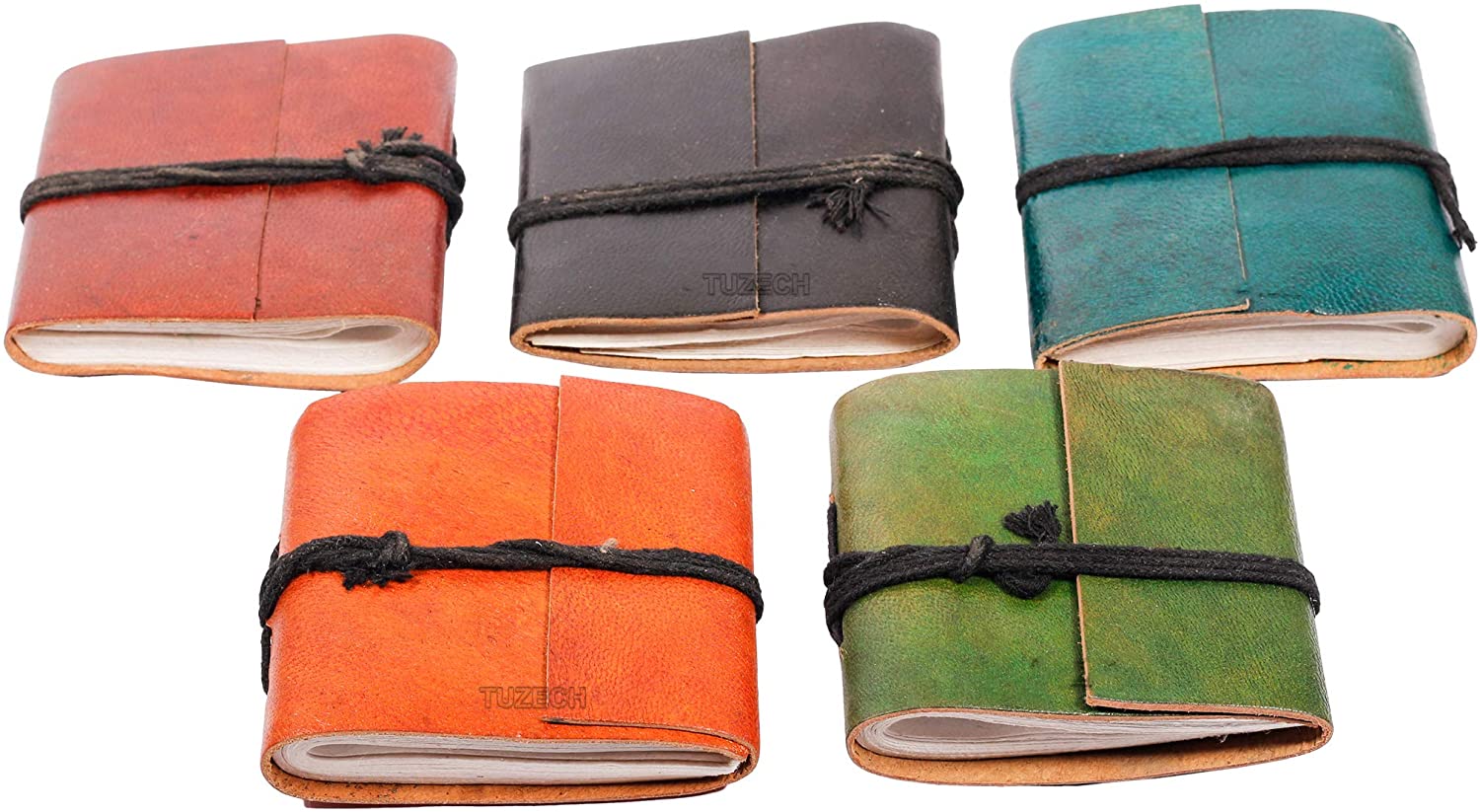 Tuzech Handmade Goat Leather Set of 5 Mini Scrapbook Writing Journal Notebook Embossed Travel Notebook Mens & women Personal Small Diary Leather Bound Colorfull Journal Gift Set (Set Of 5)-Tuzech store