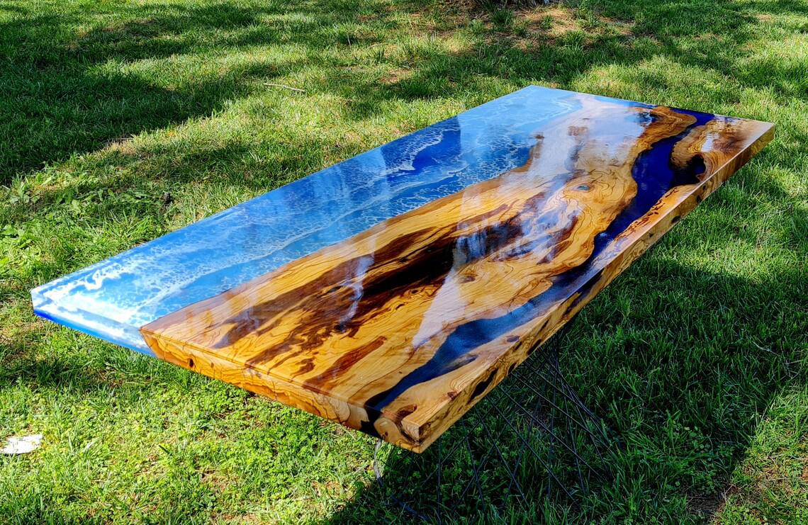 Personalized LARGE EPOXY TABLE, Resin Dining Table For 2 , 4 , 6, 8 River Dining Table Top, Wood Epoxy Coffee Table Top, Living Room Table-Tuzech store