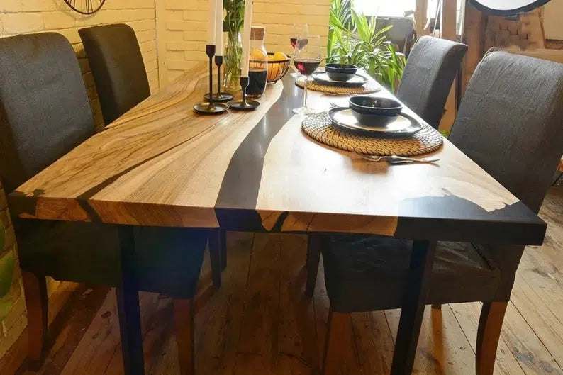 Personalized LARGE EPOXY TABLE, Resin Dining Table For 2 , 4 , 6, 8 River Dining Table Top, Wood Epoxy Coffee Table Top, Living Room Table-Tuzech store