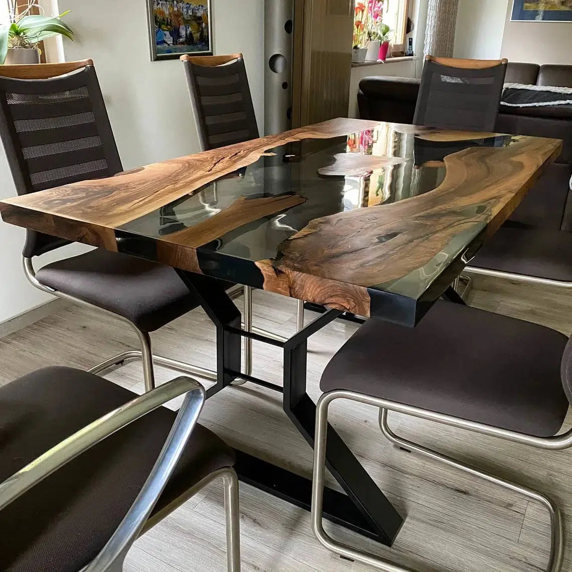 Personalized LARGE EPOXY TABLE, Resin Dining Table For 2 , 4 , 6, 8 River Dining Table Top, Wood Epoxy Coffee Table Top, Living Room Table-Tuzech store