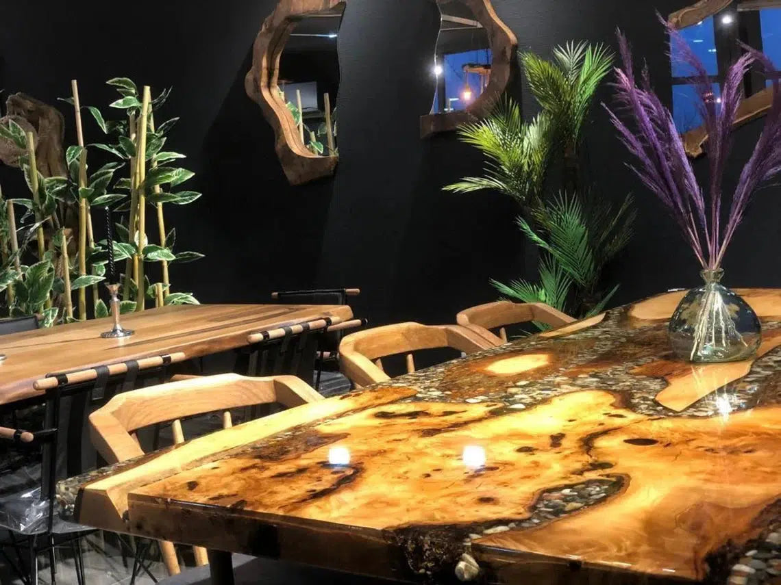 Personalized LARGE EPOXY TABLE, Resin Dining Table For 2 , 4 , 6, 8 River Dining Table Top, Wood Epoxy Coffee Table Top, Living Room Table-Tuzech store