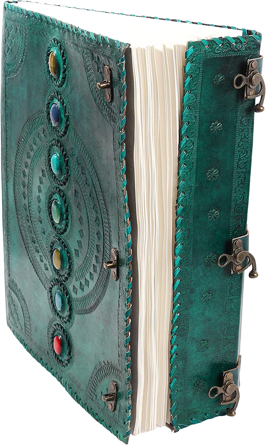 TUZECH Seven Chakra Medieval Stone Embossed Handmade Jumbo Leather Journal Book of Shadows Notebook Office Diary College Poetry Sketch 22 Inches-Tuzech store