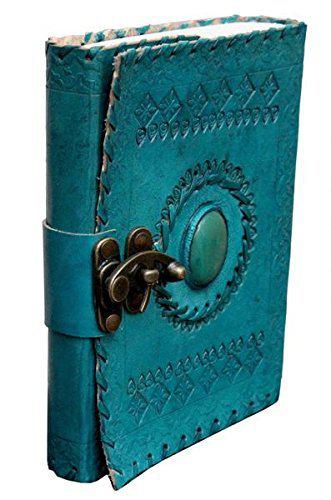 TUZECH Handmade Office Home Daily Use, Poem Writing Beautiful Pure Leather Luck Stone Bound Journal/Diary with Lock for Men and Women (6X4 inches)-Tuzech store