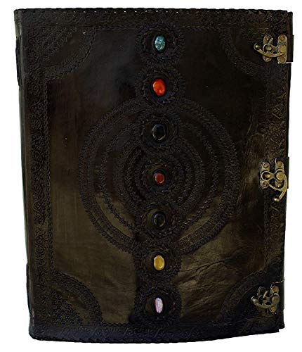 Tuzech Seven Chakra Medieval Stone Embossed Handmade Jumbo Leather Journal Book of Shadows Notebook Office Diary College Poetry Sketch-Tuzech store