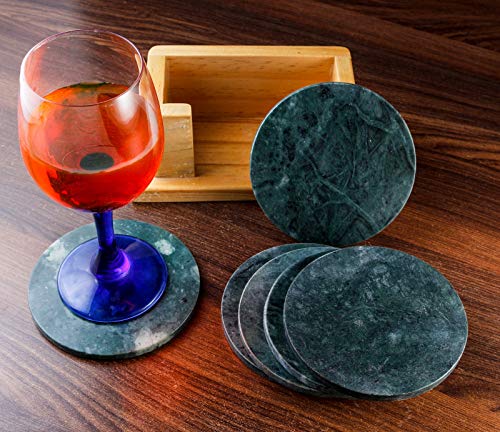 100% Pure Marble Natural Stone Coasters for Drinks with Wooden Holder Housewarming Suitable for Cup Glasses Prevent Furniture from Dirty Spills Water Ring, Scratches 4Inches Set of 6-Tuzech store