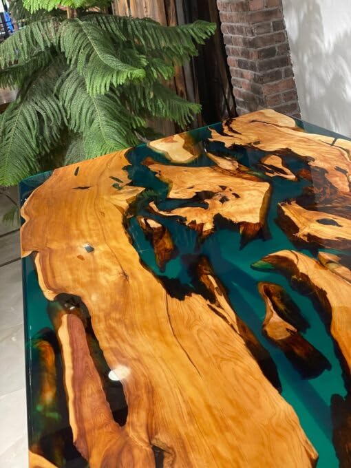 Customized Large Epoxy Table, Wooden Clear Green Resin, Resin Dining Table for 2, 4, 6, 8, Epoxy Coffee Table, Living Room Table, Home décor