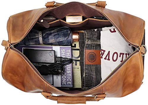 TUZECH Leather Vintage Travel Luggage Bag Men Duffel Retro Carry on Handbag Tan Brown – | Gym Sports Bag Airplane Luggage Carry-With Shoe Compartment (22 Inches)-Tuzech store