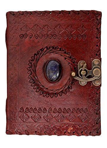 TUZECH Pure Genuine Real Vintage Leather Handmade Paper Notebook Dairy for Office Home to Write Poem Daily Update with Metal Lock -Size of 7 Inches (Brown)-Tuzech store