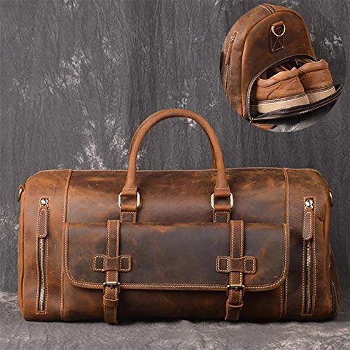 Vintage Crazy Horse Leather men's Travel Duffle luggage Bag Gym Sports Overnight Weekend (24 in)-Tuzech store