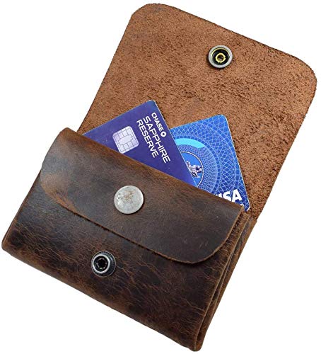 Tuzech Leather Double Pouch Card Wallet Holder Case Cash Organizer Accessories, Handmade:: Bourbon Brown (4.75x3 Inches)-Tuzech store