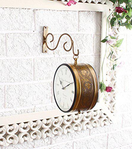 Tuzech Brass Finish Antique Style Round Hanging Wall Mount Home Decor Double Side Wall Clock Creative Classic and British Look Clock Best for Gift-Tuzech store