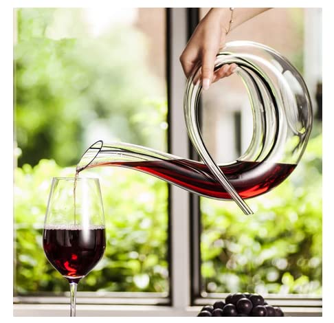 TUZECH Wine Decanter - 850ML Crystal Glass Red Wine Aerator, Purifier & Carafe for Home Bar - 100% Hand Blown Modern U Shape (High : 30CM)-Tuzech store