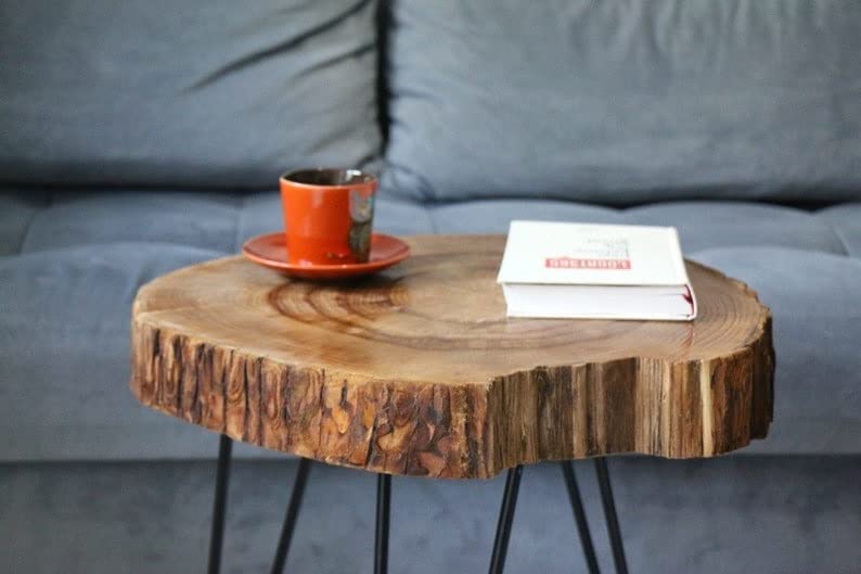 Live Edge Black Walnut Customized Thick Indoor Outdoor Wooden Coffee Table with Iron Base-Tuzech store