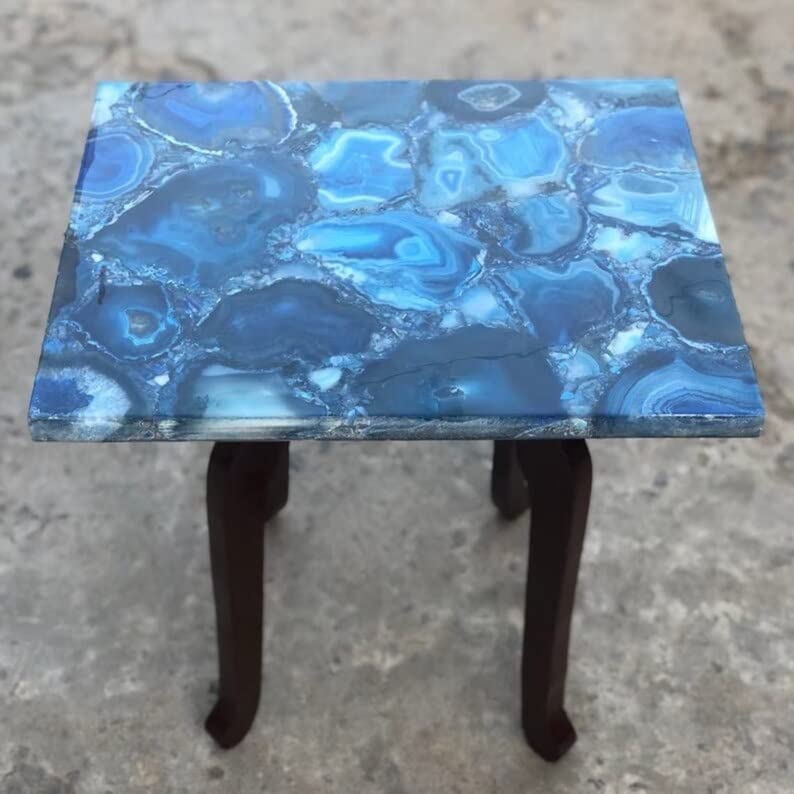 TUZECH Customized Blue Agate Dining Table Blue Agate Square Table for 2 4 6 8 Living Room Table Coffee Table Bar Counter Wall Décor Ceiling Frame