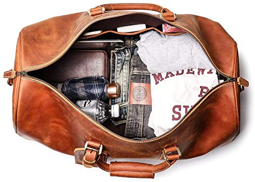 TUZECH Leather Vintage Travel Luggage Bag Men Duffel Retro Carry on Handbag Tan Brown – | Gym Sports Bag Airplane Luggage Carry-With Shoe Compartment (22 Inches)-Tuzech store