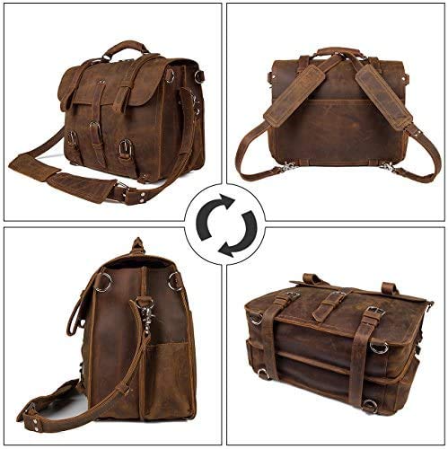Men's Retro Full Grain Leather 16'' Briefcase Shoulder Messenger Bag Fit 16 Laptop (2019 Version)-Tuzech store