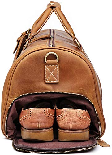 TUZECH Leather Vintage Travel Luggage Bag Men Duffel Retro Carry on Handbag Tan Brown – | Gym Sports Bag Airplane Luggage Carry-With Shoe Compartment (22 Inches)-Tuzech store