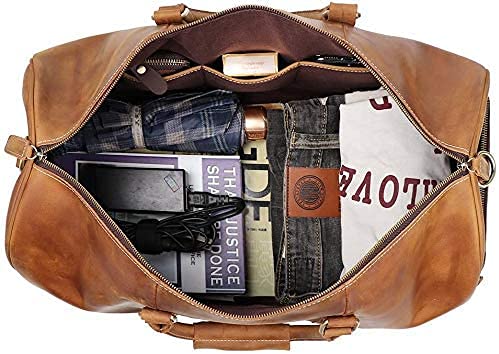 TUZECH Leather Vintage Duffel Travel Bag for Men/Women|Full Grain Leather|Travel Overnight Weekend Leather Bag|Sports Gym Airplane Luggage Carry-With Shoe Compartment - 22 Inch (Regular Tan Brown)-Tuzech store