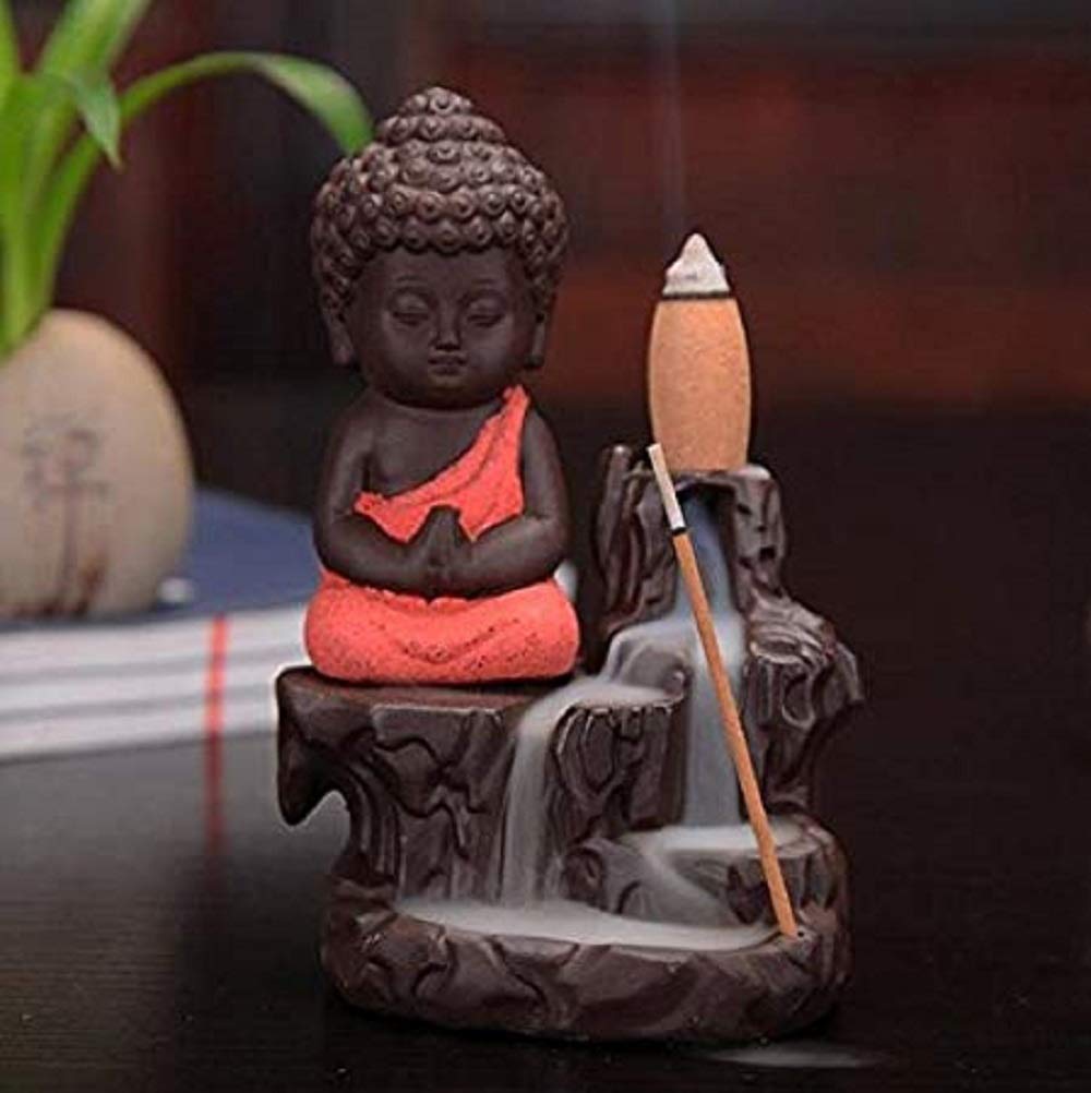 Tuzech Meditating Monk Buddha Smoke Back Flow Incense Holder Decorative Showpiece (Free Incense 10 Piece)-Tuzech store