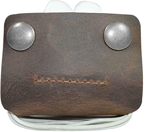 Tuzech Leather Cord Keeper (Cord Clam) Cord Snap Wrap Headphone Wrap Tangle Free Cord Sandwich Handmade Brown Color