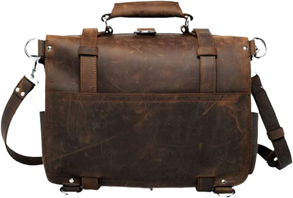 Men's Retro Full Grain Leather 16'' Briefcase Shoulder Messenger Bag Fit 16 Laptop (2019 Version)-Tuzech store