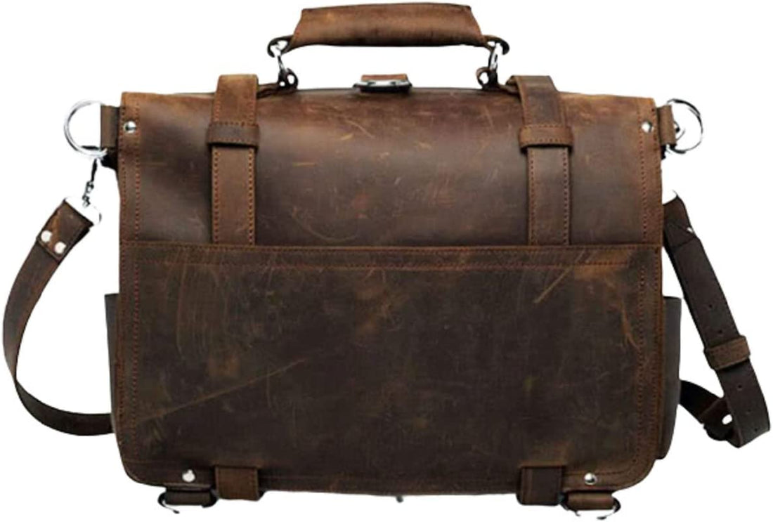 Men's Retro Full Grain Leather 16'' Briefcase Shoulder Messenger Bag Fit 16 Laptop (2019 Version)-Tuzech store