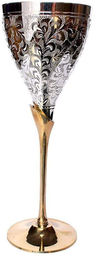 TUZECH Wine Champagne Whisky Glasses - Pure Handmade Silver Plated Engraved Premium Goblet | Champagne Flutes Coupes | Party Glass Dining Set Cutlery, Business Gift – (10 OZ 6 piece) Silver Wine Glass-Tuzech store