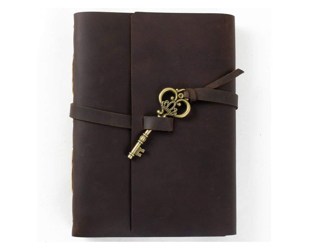 TUZECH Vintage Leather Handmade Paper Journal Diary with Stylish Key Antique Writing Notebook Functional Diary 7 Inches (Brown)-Tuzech store