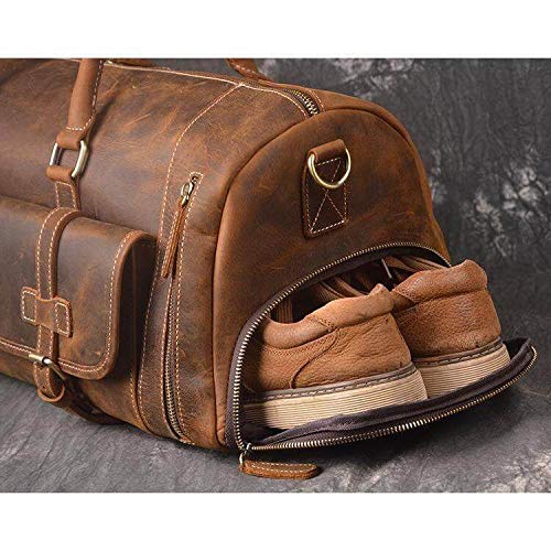 Vintage Crazy Horse Leather men's Travel Duffle luggage Bag Gym Sports Overnight Weekend (24 in)-Tuzech store