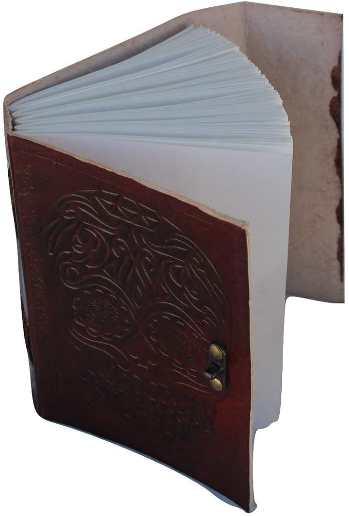 TUZECH Leather Journal Diary Skull Vintage Antique Book Of Shadows Handmade Notebook Sketchpad Hocus Pocus Notepad Gift for Men Women Seven Chakra With Leather Bound 7X5 Inches Brown