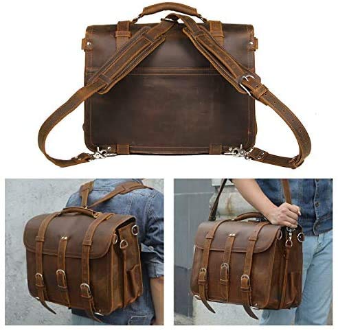 Men's Retro Full Grain Leather 16'' Briefcase Shoulder Messenger Bag Fit 16 Laptop (2019 Version)-Tuzech store