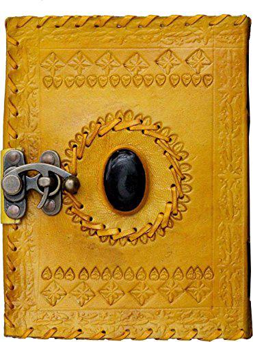 ININDIA Handmade Pure Leather Diary Leather Journal for Men and Women -Office Home Daily Use, Poem Writing with Lock Diary 7 Inches and Luck Stone-Tuzech store