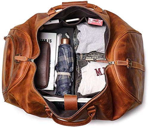 TUZECH Leather Vintage Travel Luggage Bag Men Duffel Retro Carry on Handbag Tan Brown – | Gym Sports Bag Airplane Luggage Carry-With Shoe Compartment (22 Inches)-Tuzech store