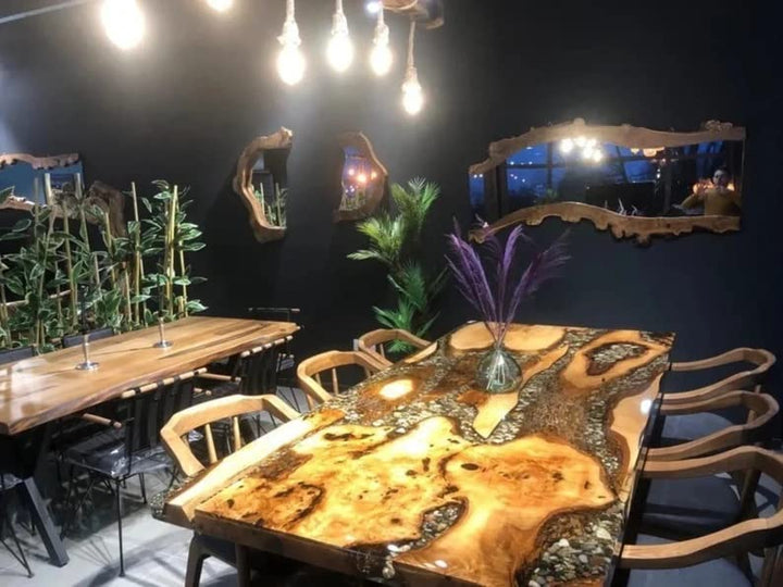Personalized Large EPOXY Table, Resin Dining Table for 2, 4, 6, 8 River Dining Table Top, Wood Epoxy Coffee Table Top, Living Room Table-Tuzech store