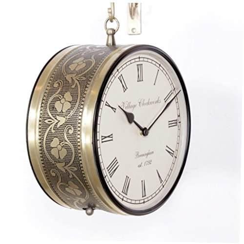 Tuzech Brass Finish Antique Style Round Hanging Wall Mount Home Decor Double Side Wall Clock Creative Classic and British Look Clock Best for Gift-Tuzech store