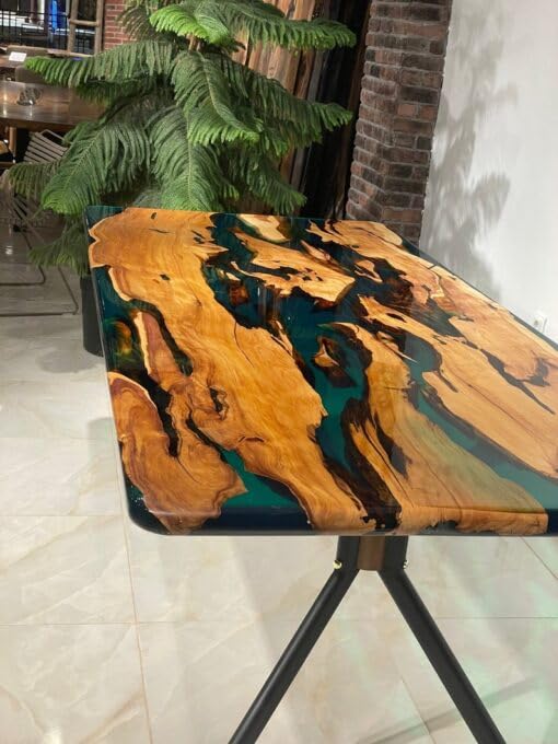 Customized Large Epoxy Table, Wooden Clear Green Resin, Resin Dining Table for 2, 4, 6, 8, Epoxy Coffee Table, Living Room Table, Home décor