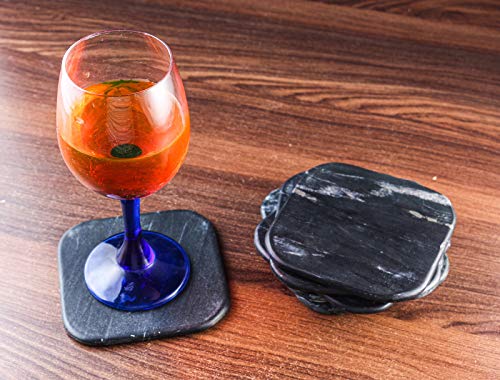 100% Pure Marble Natural Stone Coasters for Drinks with Wooden Holder Housewarming Suitable for Cup Glasses Prevent Furniture from Dirty Spills Water Ring, Scratches 4Inches Set of 6-Tuzech store