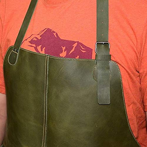 Tuzech Durable Leather Apron/Utility/Tool Pockets/Adjustable/Chef/Butcher/Metalworker/Carpenter/Blacksmith/Heavy Duty, Handmade (30x26 Inches) - Green Color (Double Pocket)-Tuzech store