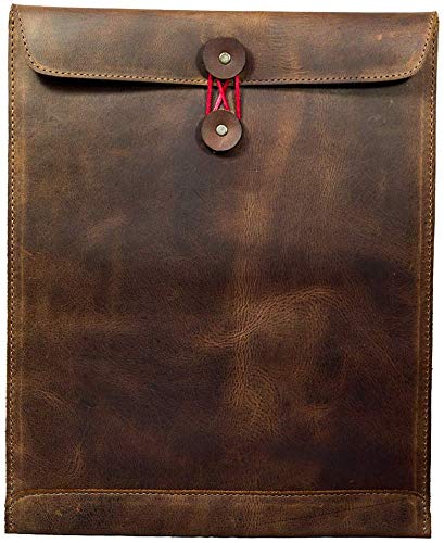 Leather Document Holder Mailing Envelope,Office & Work Resume Sales Portfolio Binder Folder-Interview/Legal Document Organizer Handmade Bourbon Brown (12.5 inches)-Tuzech store