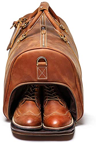 TUZECH Leather Vintage Travel Luggage Bag Men Duffel Retro Carry on Handbag Tan Brown – | Gym Sports Bag Airplane Luggage Carry-With Shoe Compartment (22 Inches)-Tuzech store