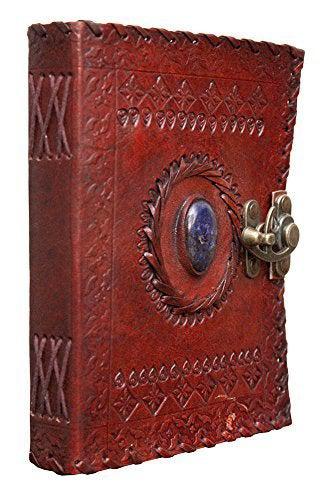 TUZECH Pure Genuine Real Vintage Leather Handmade Paper Notebook Dairy for Office Home to Write Poem Daily Update with Metal Lock -Size of 7 Inches (Brown)-Tuzech store